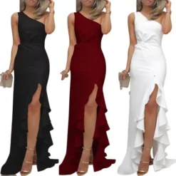 GENERIC Vestido De Noche Con Abertura Grande Con Volantes