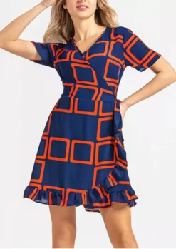 Vestido Corto Andrea Con Escarola Para Mujer Azul Marino