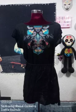 Vestido Negro Tela Ligera Con Bordado Unitalla