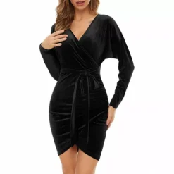 Vestido Terciopelo Manga Larga Para Mujer Sexy Cuello En V -Vestidoux Soldes Magasin D NQ NP 668579 CBT51385528775 092022 O