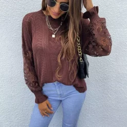 Suéter Mujer Cuello Redondo Manga Larga Encaje Costuras -Vestidoux Soldes Magasin D NQ NP 700414 CBT50710802824 072022 O