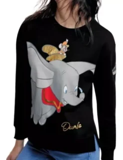 Sudadera Disney Dumbo Poli Negro Dama Original