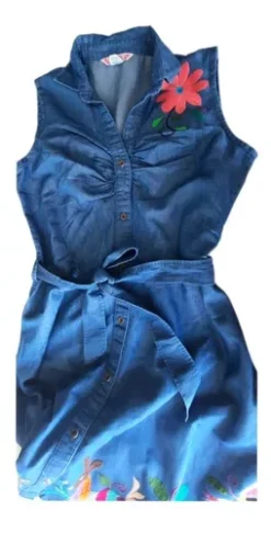 Vestido Tipo Mezclilla Con Bordado Tenango -Vestidoux Soldes Magasin D NQ NP 883861 MLM51235331531 082022 O