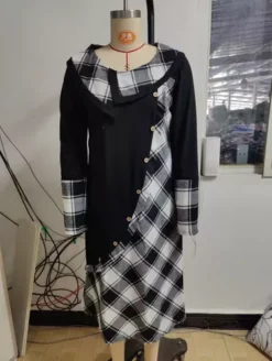 Vestido Suelto De Manga Larga Para Mujer Con Botones A Cuadr -Vestidoux Soldes Magasin D NQ NP 906664 CBT51368950302 092022 O